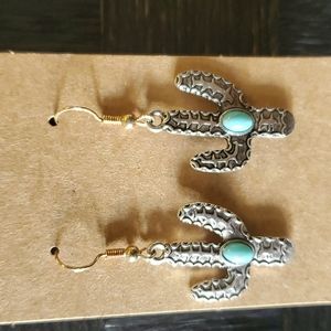 Western cactus earrings with turquoise stone